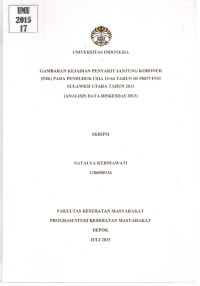 Image of Gambaran Kejadian Penyakit Jantung Koroner (PJK) pada Penduduk Usia 15-64 Tahun di Provinsi Sulawesi Utara Tahun 2013 (Analisis Data Riskesdas 2013) [Skripsi]