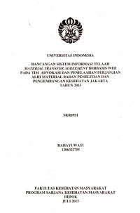 Image of Rancangan sistem informasi telaah material transfer agreement berbasis WEB pada tim advokasi dan penelaah perjanjian alih material Badan Litbang Kesehatan (skripsi)